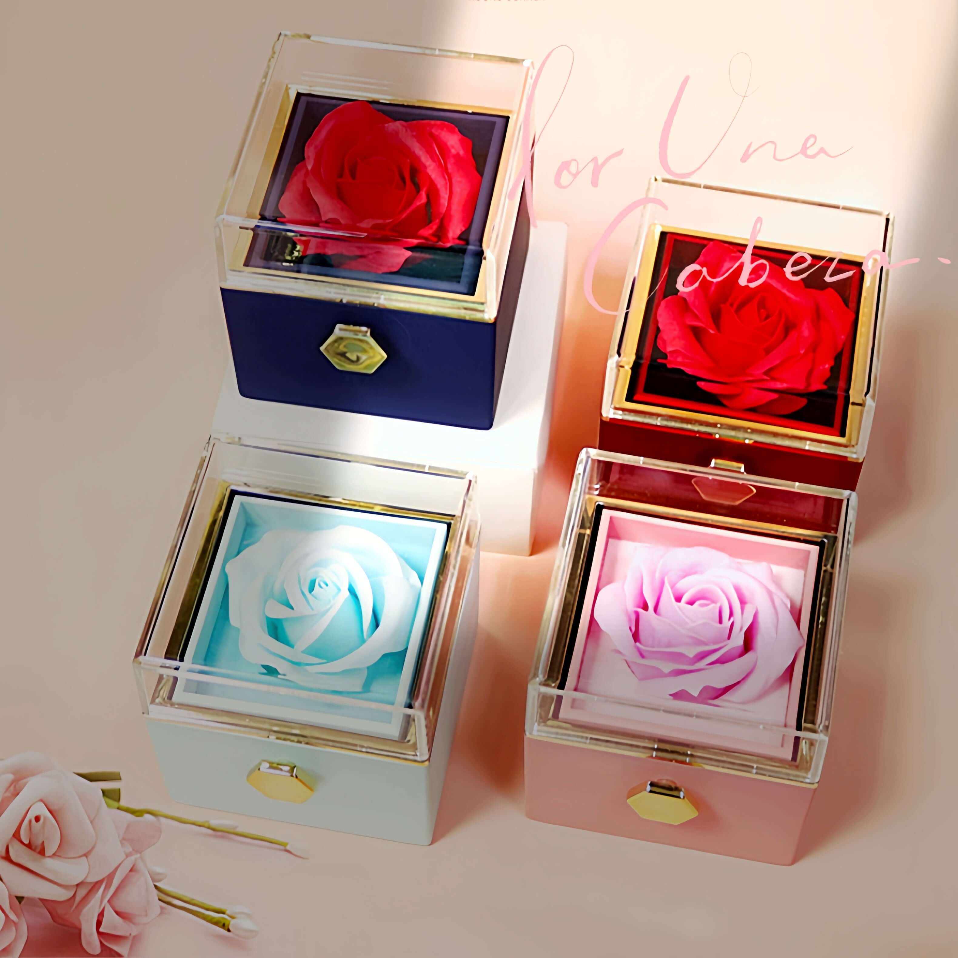 Rotating Rose Jewelry Box with Eternal Soap Flower