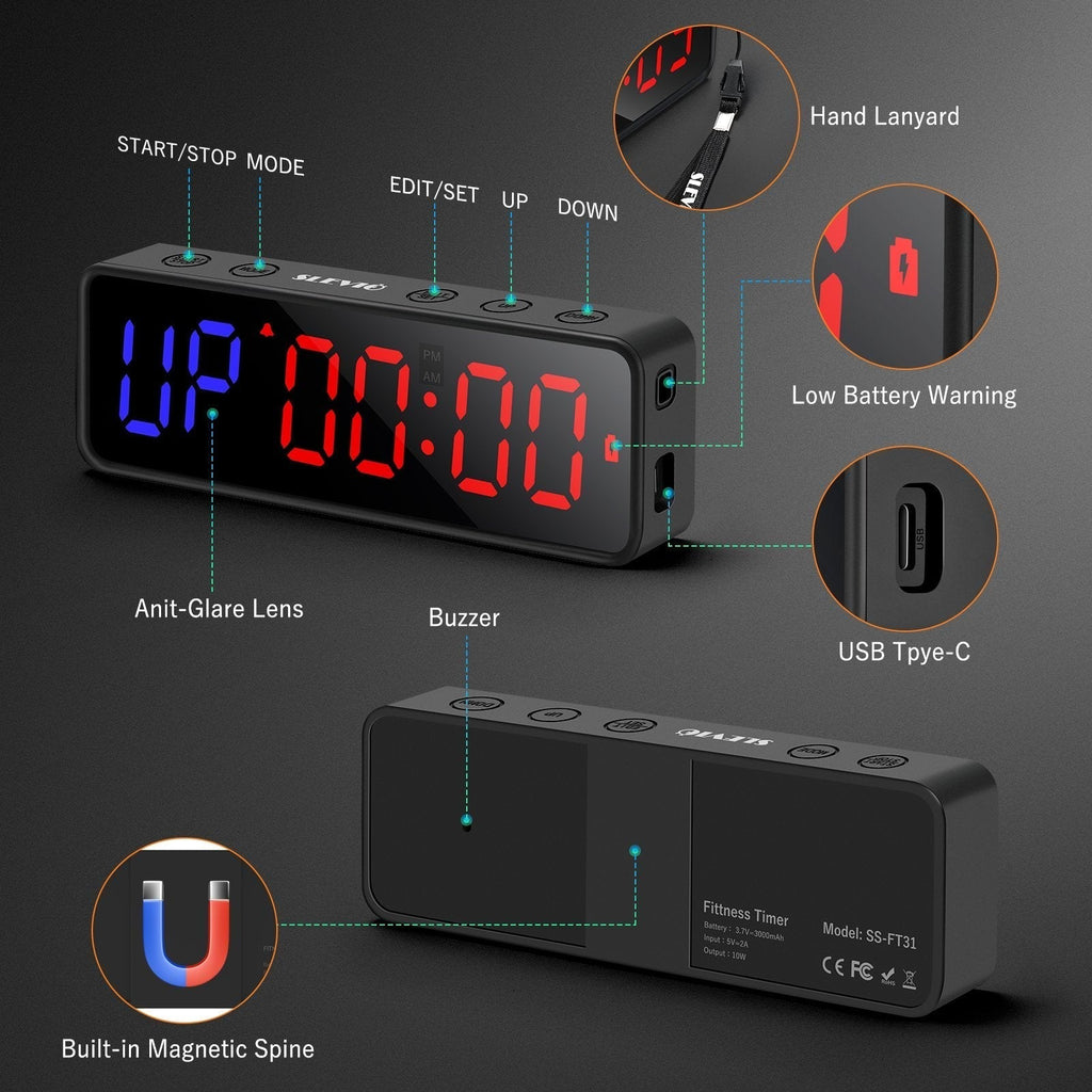 Portable Gym Workout Timer, Fitness Clock Built-in Magnetic
