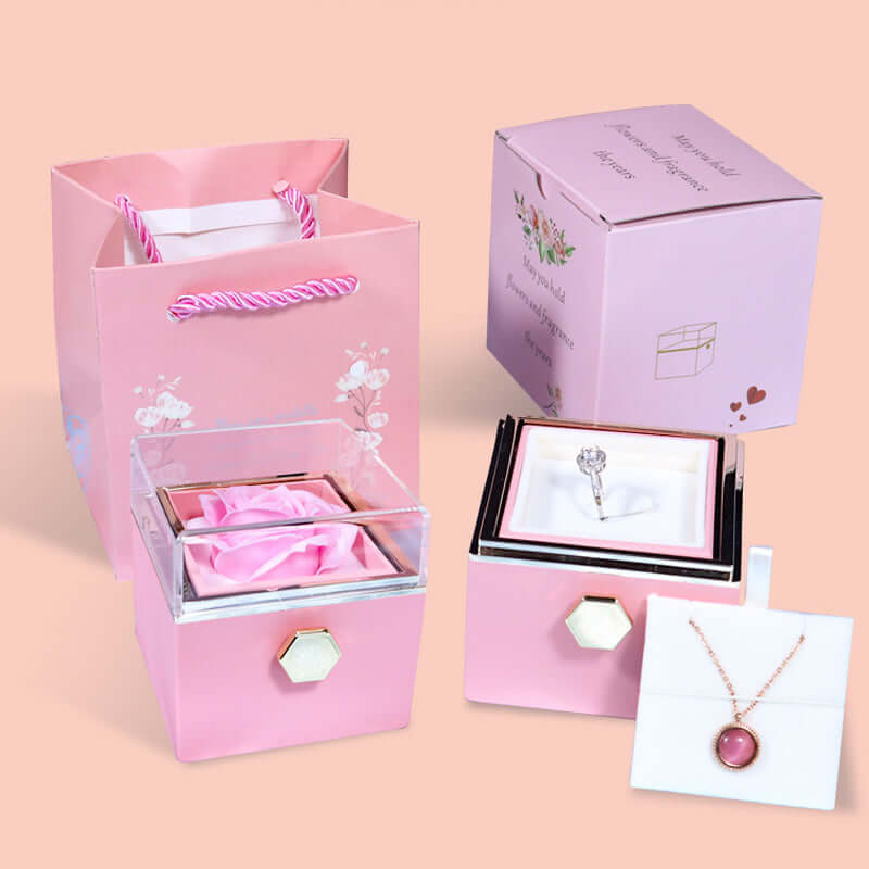 Rotating Rose Jewelry Box with Eternal Soap Flower