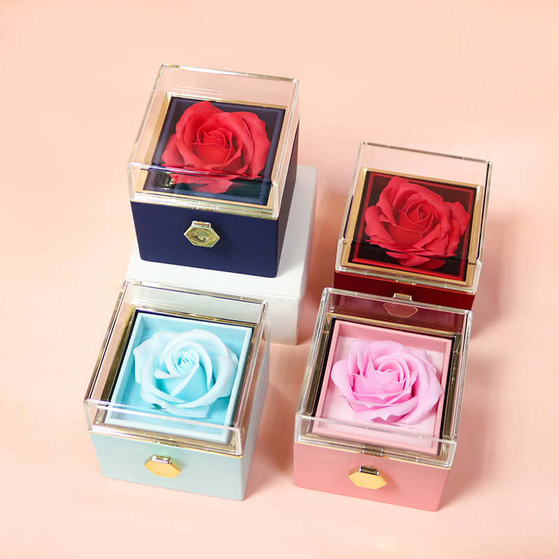 Rotating Rose Jewelry Box with Eternal Soap Flower