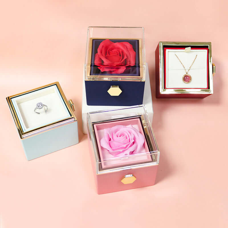 Rotating Rose Jewelry Box with Eternal Soap Flower