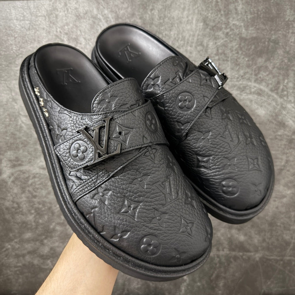 Leather-Paneled Boken Half-Slip-On Slippers 1026062306
