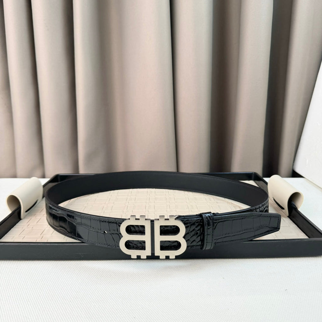 Men's Crocodile-Patterned Calfskin Belt 1026062211