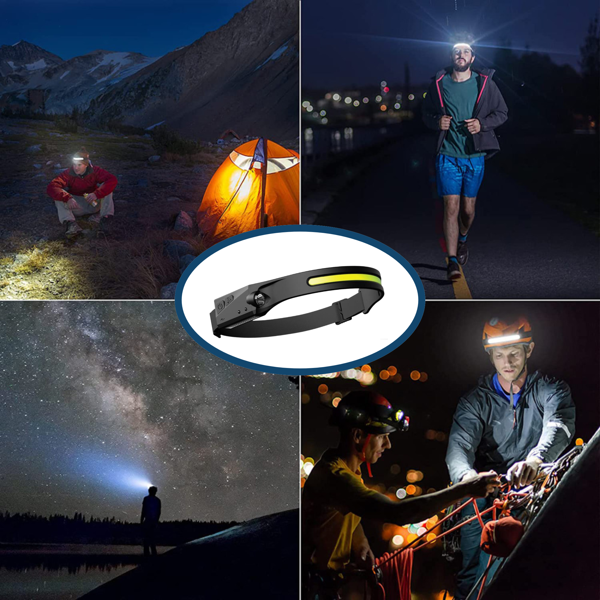 Night Buddy LED Headlamp 5 Light Modes 4X Brighter for Camping Gear Head Lamp