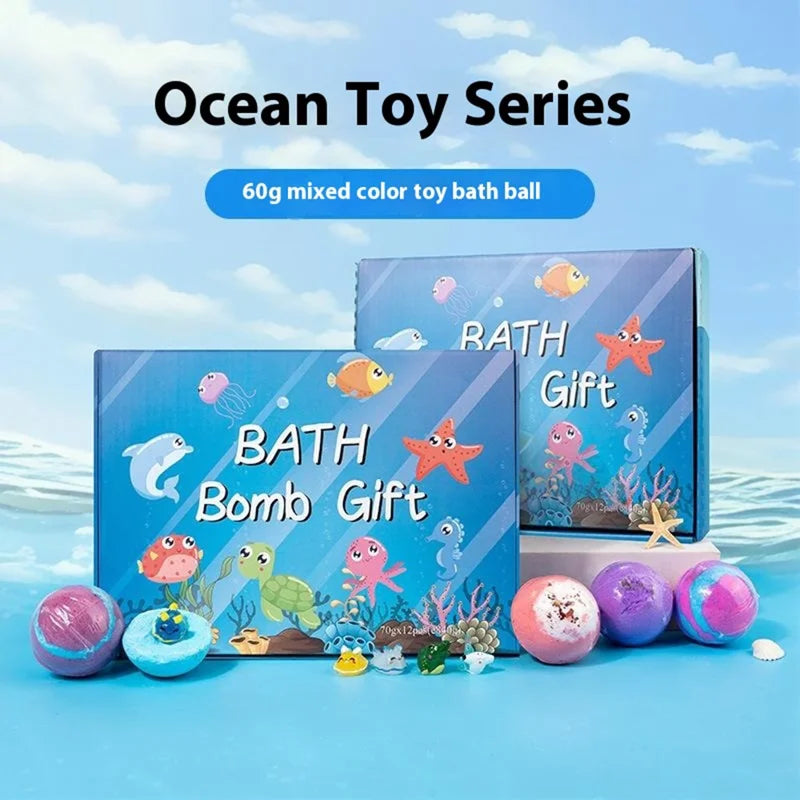 💙12Pcs 60g Ocean Toy Shower Bombs for Kids Bathing Stress Relief Aroma Therapy Spa Salt Ball🐳 🎁