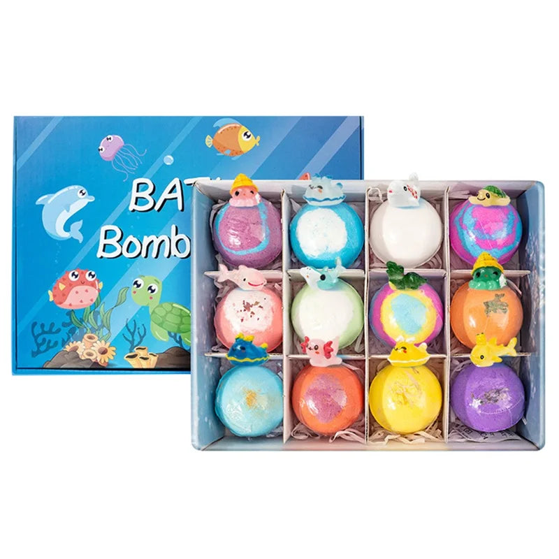 💙12Pcs 60g Ocean Toy Shower Bombs for Kids Bathing Stress Relief Aroma Therapy Spa Salt Ball🐳 🎁