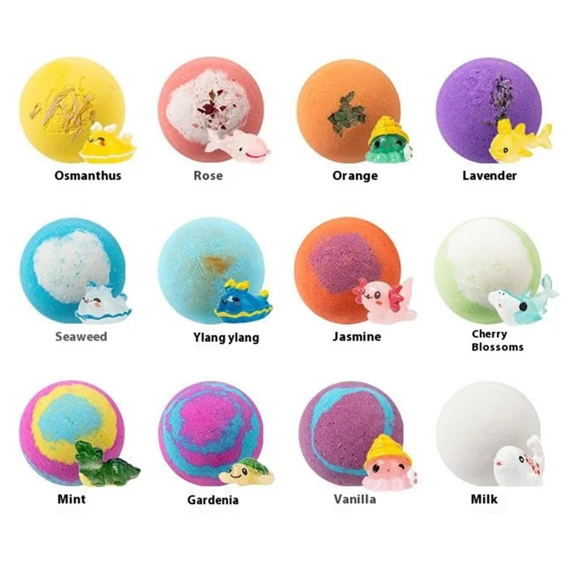 💙12Pcs 60g Ocean Toy Shower Bombs for Kids Bathing Stress Relief Aroma Therapy Spa Salt Ball🐳 🎁