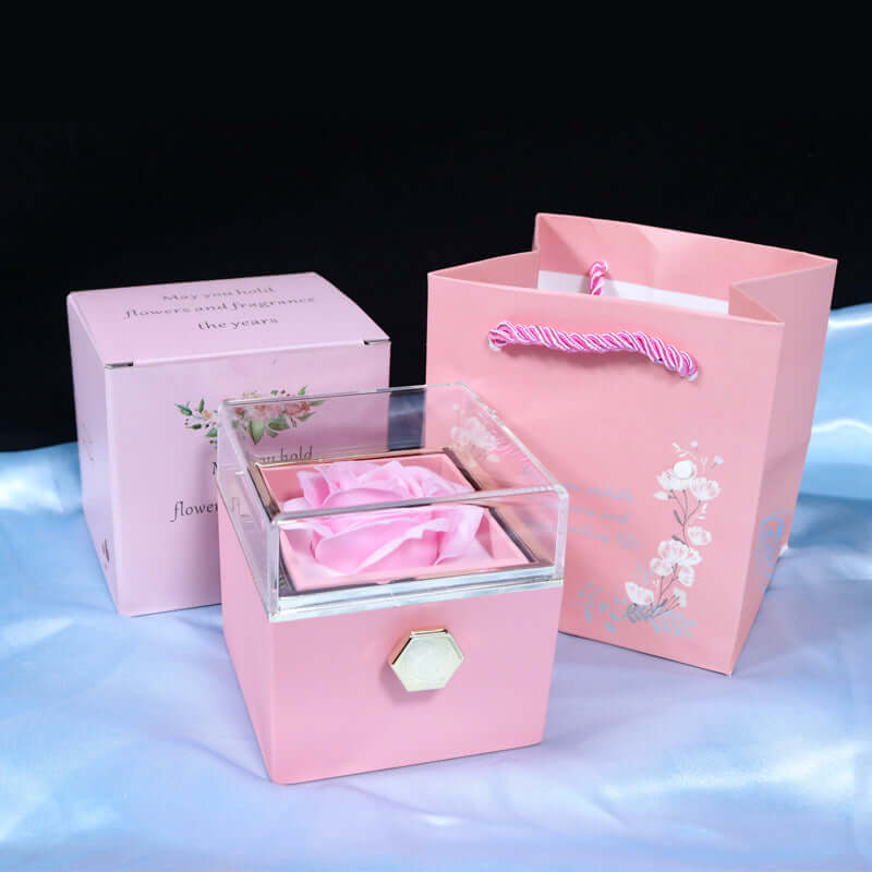 Rotating Rose Jewelry Box with Eternal Soap Flower
