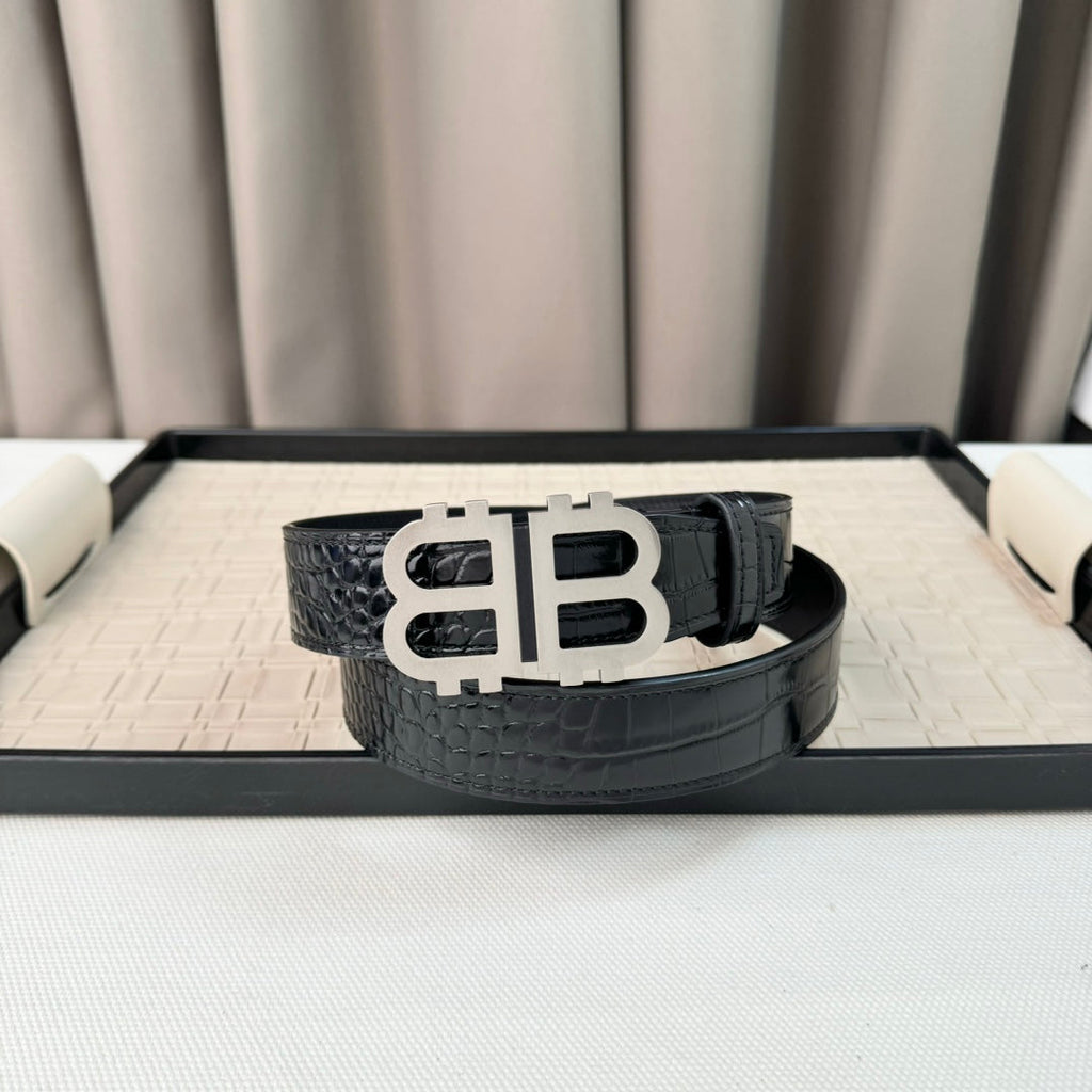 Men's Crocodile-Patterned Calfskin Belt 1026062211