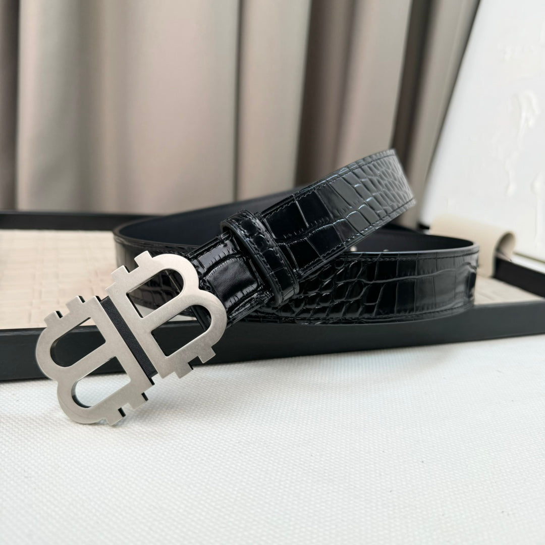 Men's Crocodile-Patterned Calfskin Belt 1026062211