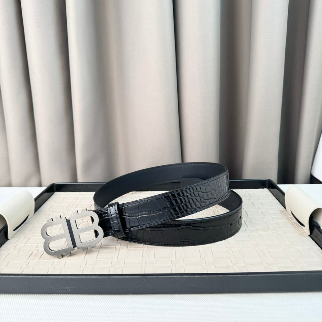 Men's Crocodile-Patterned Calfskin Belt 1026062211