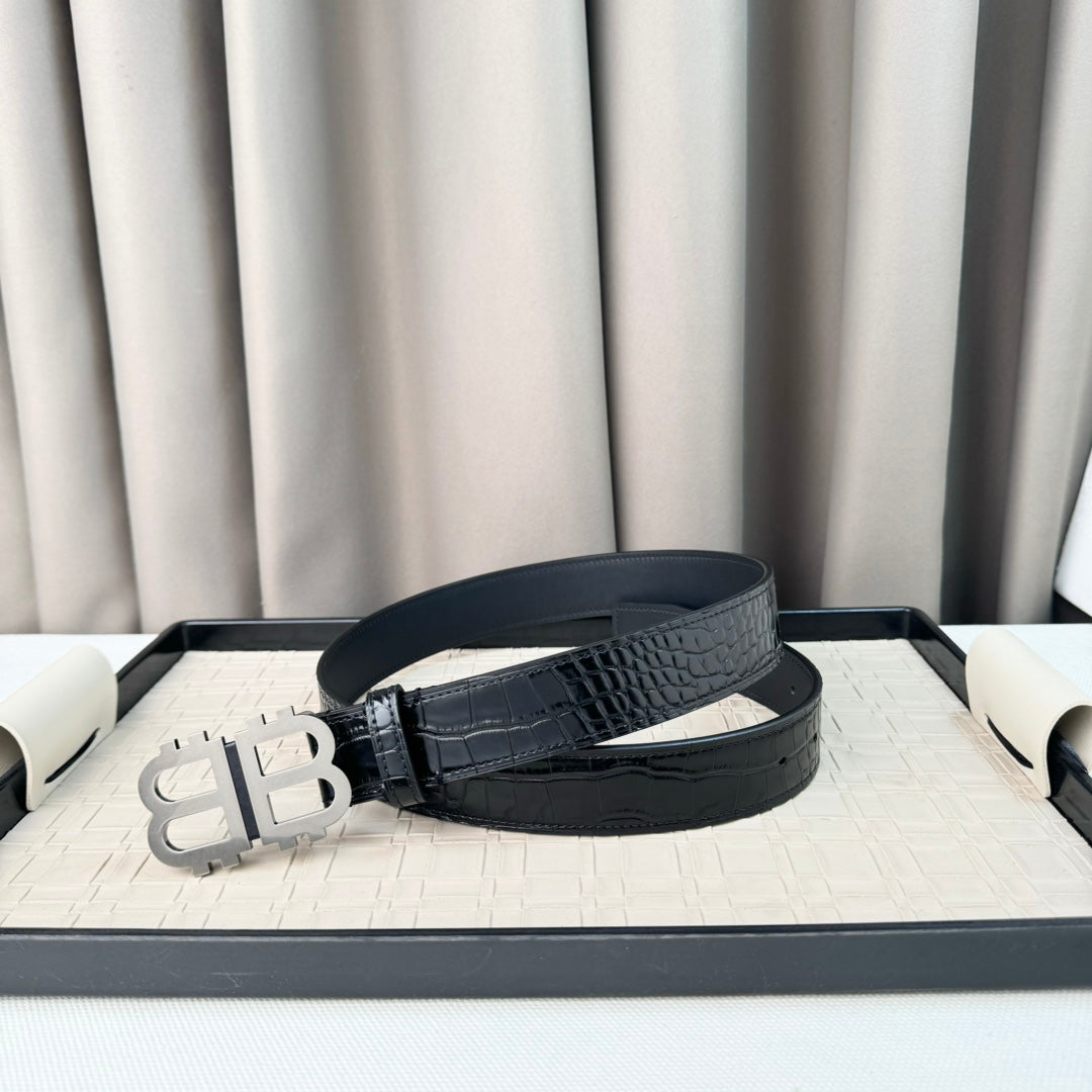 Men's Crocodile-Patterned Calfskin Belt 1026062211