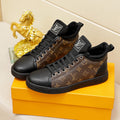 Brown High-Top Print Oxford Casual Sneakers