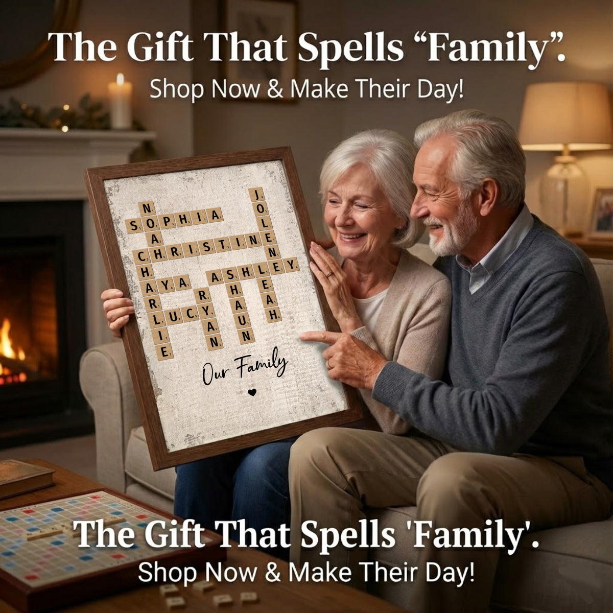 Family Crossword Art - Created In A Moment, Treasured Forever - Personalized Poster