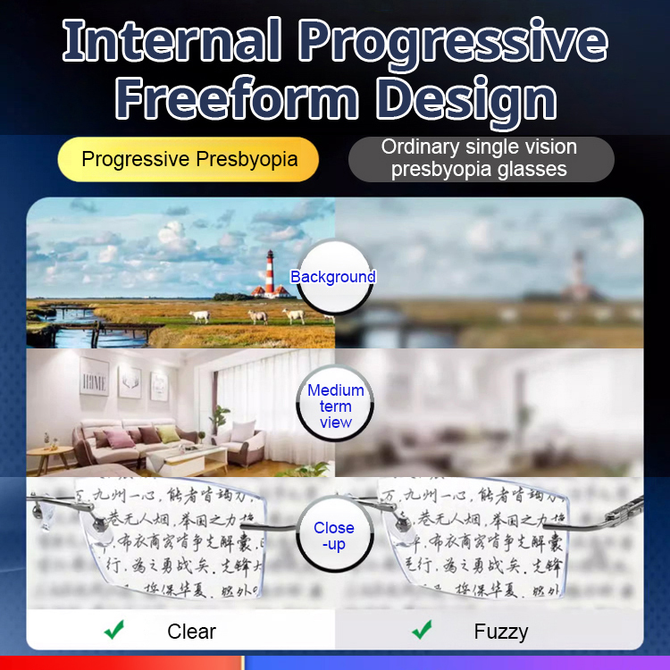 👓【Color-changing anti-blue light presbyopia glasses】Automatic adjustment from 100 to 700 degrees ensures you never need to change glasses due to prescription changes for life.