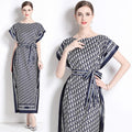 New Fashion All-match One-line Collar Lace-up Dress 1024040314