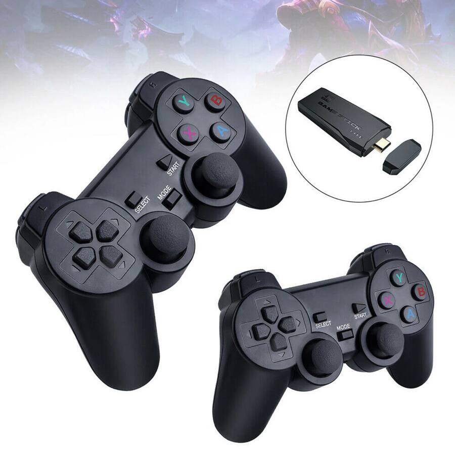 Retro Game Console 64GB Plug & Play Stick with 20000+ Games and 2 Wireless Controllers