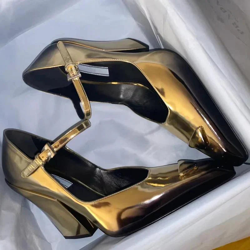 New Retro Shallow Mouth Pointed Mary Jane Single Shoes 1023122808