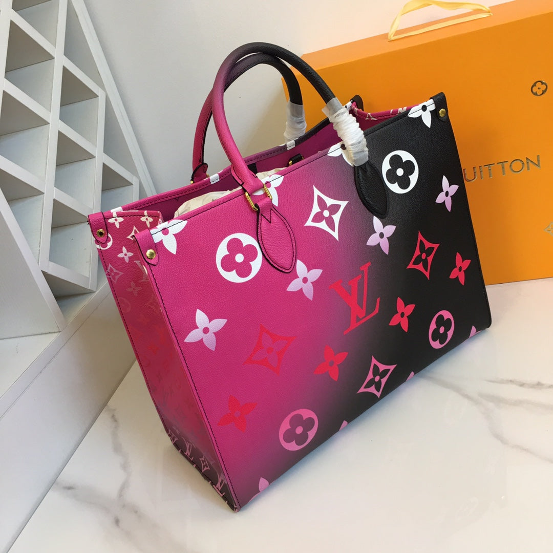 Ladies Black Pink Colorblock Brand Print Big Shopping Bag