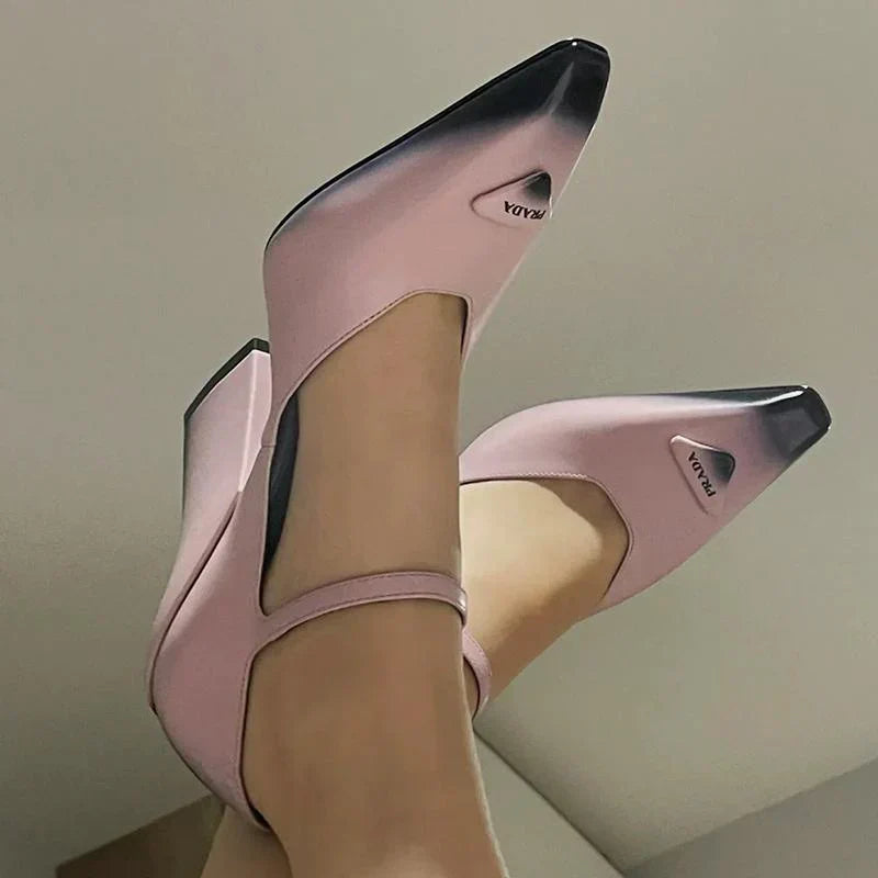 New Retro Shallow Mouth Pointed Mary Jane Single Shoes 1023122808