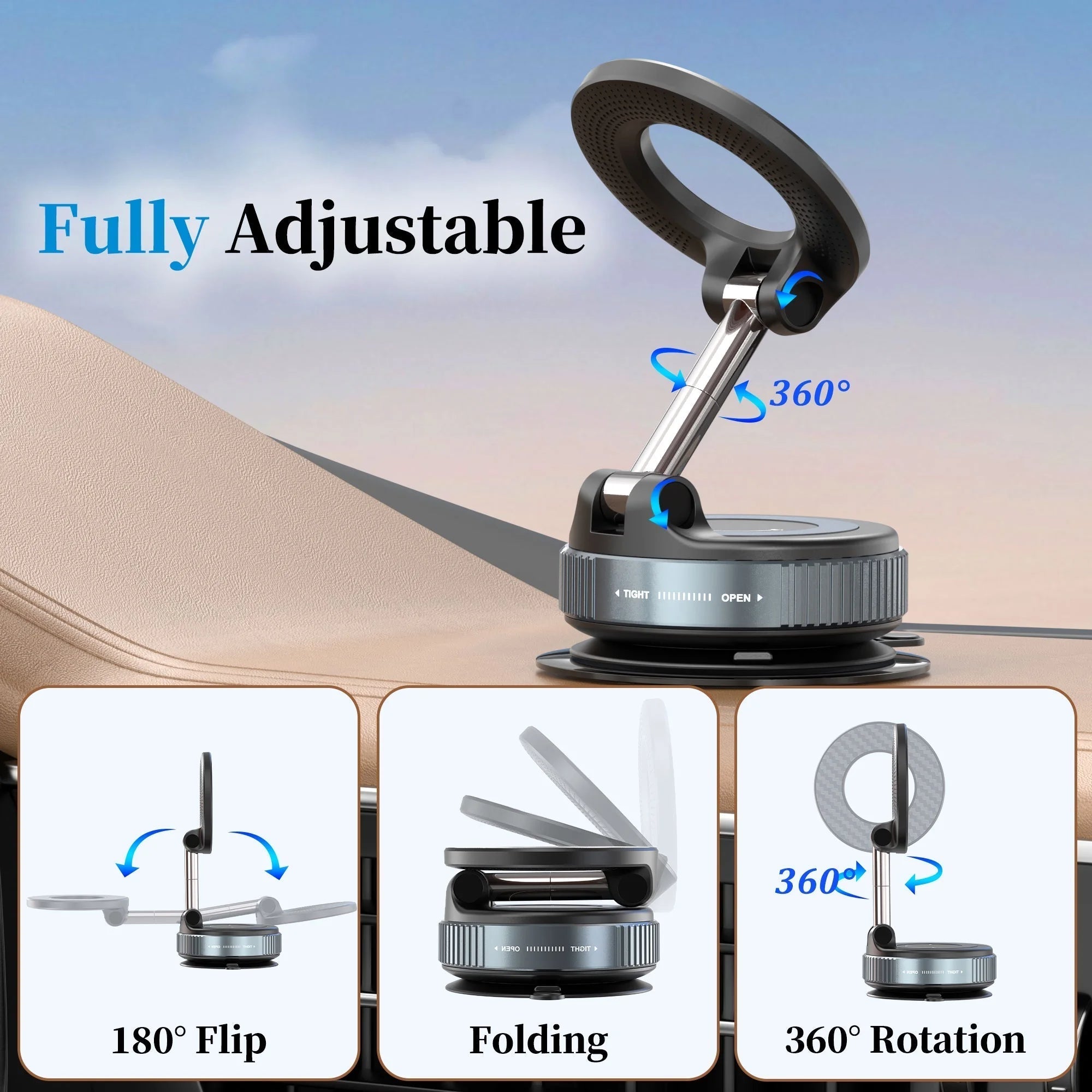 Magnetic Suction Cup - 360° Stretchable Phone Holder with Vacuum Seal