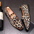 2021 Luxury Men Leather Shoes Fashion Fringed Leopard Loafers