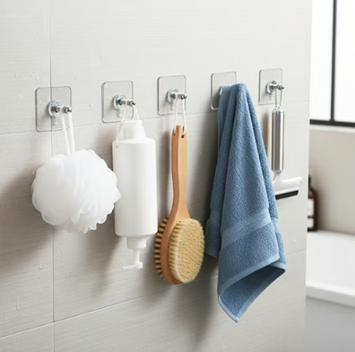 Transparent No-Drill Adhesive Wall Hook Set