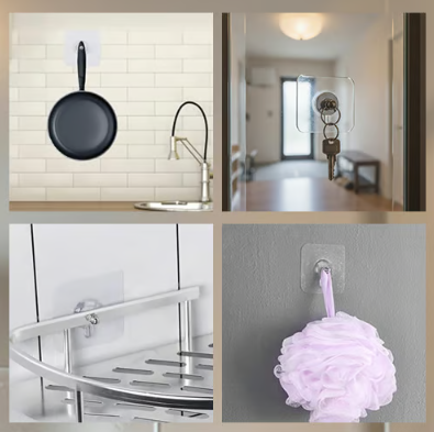 Transparent No-Drill Adhesive Wall Hook Set