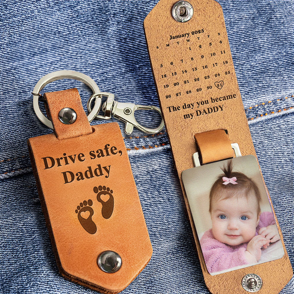 Father's Day Gifts, The Day You Became My Daddy Custom Calendar - Personalized Leather Photo Keychain