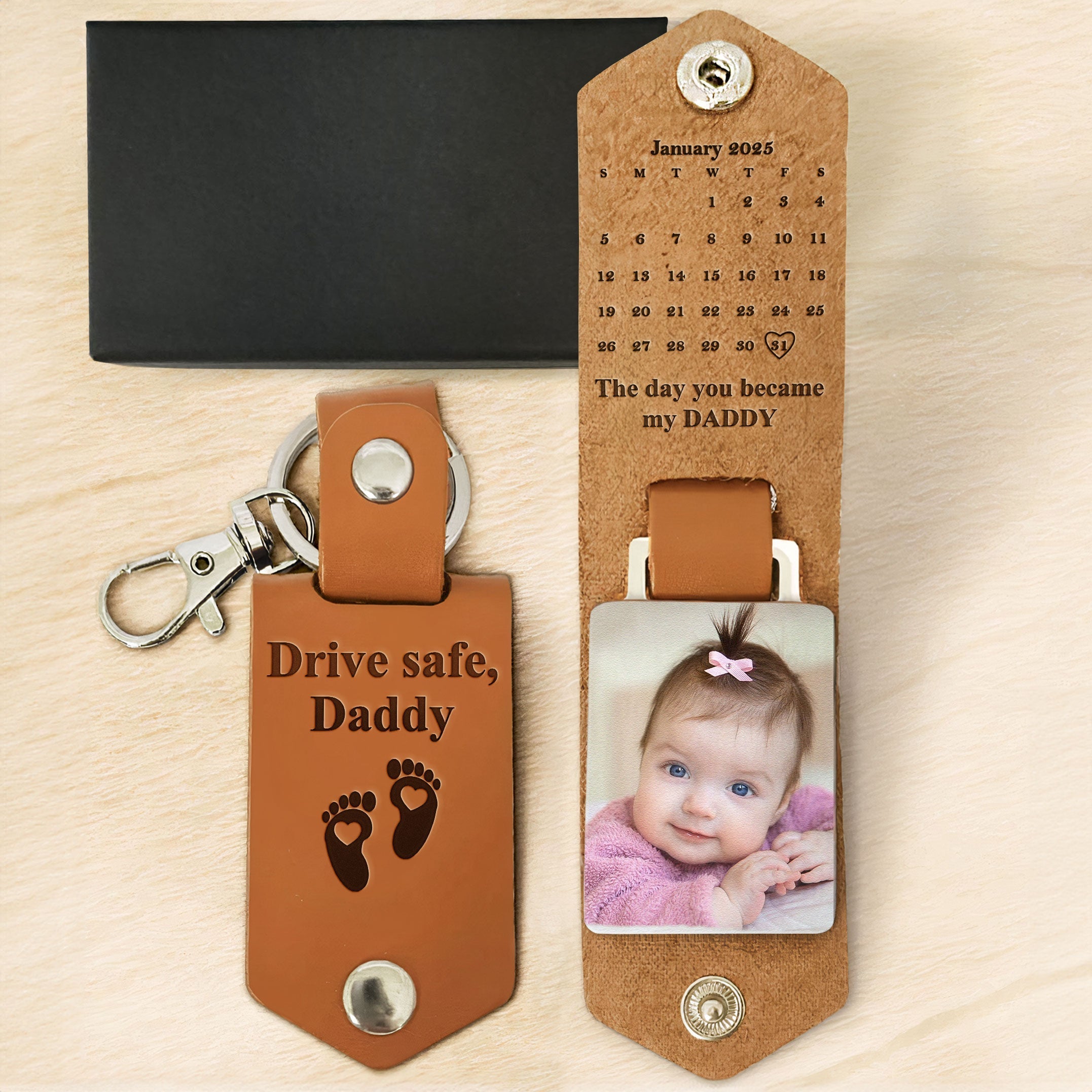 Father's Day Gifts, The Day You Became My Daddy Custom Calendar - Personalized Leather Photo Keychain