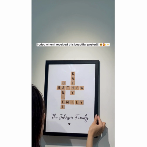 Family Crossword Art - Created In A Moment, Treasured Forever - Personalized Poster