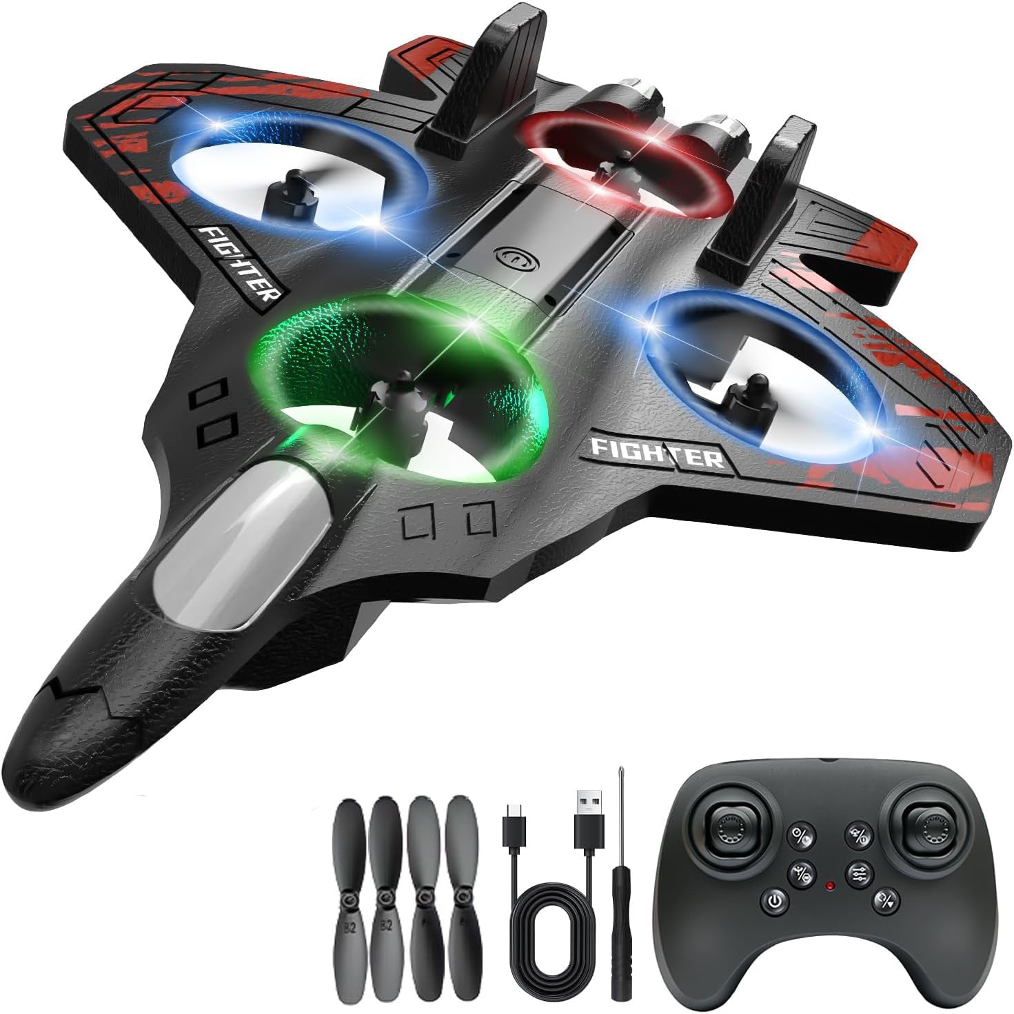 Glider Flying Helicopter RC Hobby Jet Plane 2.4G Stunt Remote Control Foam Fighter Airplane Toy With Light